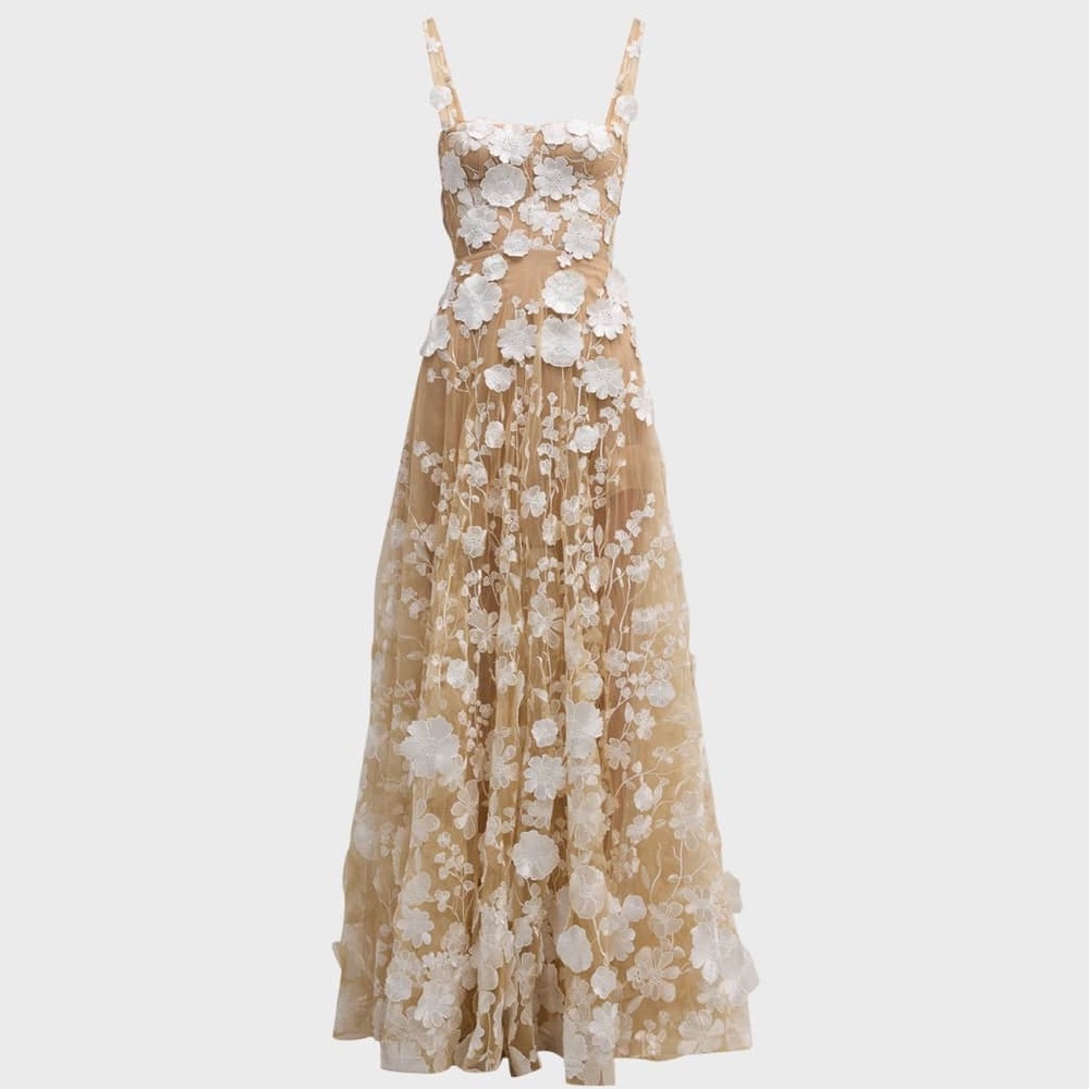 Bronx and Banco Beige Floral Appliqué Maxi Dress